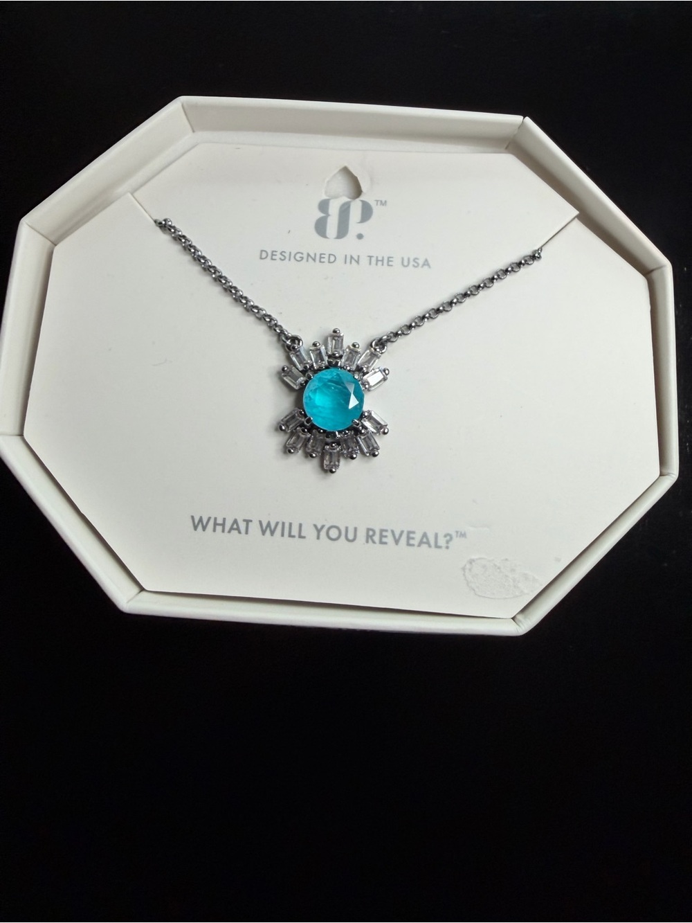 Hematite Necklace with Bright Turquoise Center Stone Pendant